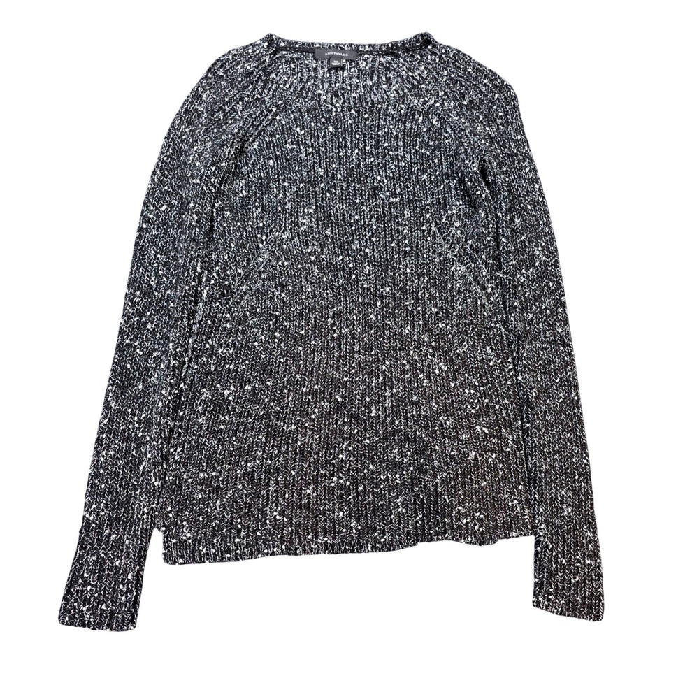 Ann Taylor Marled Wool Blend Knit Raglan Sweater Women's Size XS Black White
